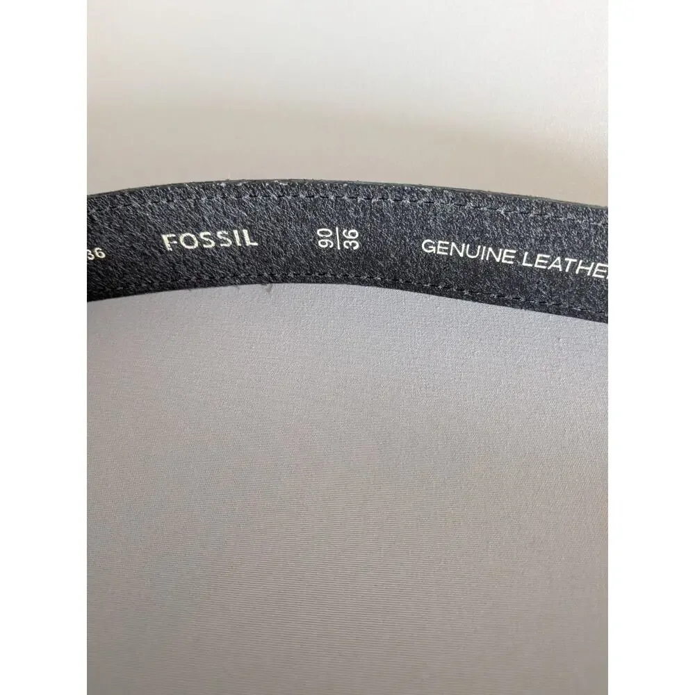 Fossil Men’s Black Genuine Leather Belt Size 36/90 Leather Silver Buckle